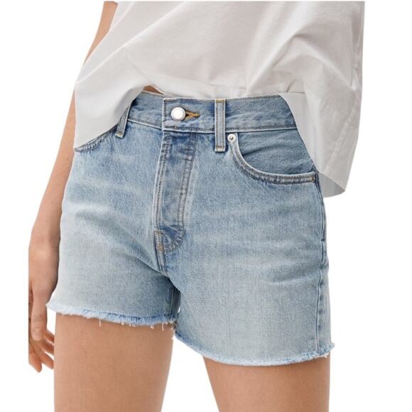 EVERLANE' 90s Mid Rise Raw Hem Organic Short Women Sz 27 Blue Classic Preppy NWT - Picture 1 of 14